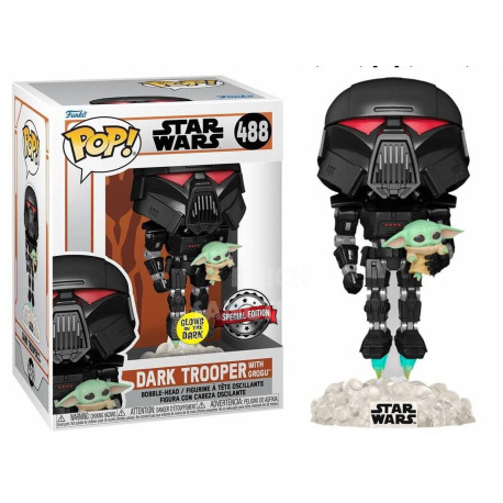 Figurine - Pop! Star Wars - The Mandalorian - Dark Trooper with Grogu - N° 488 - Funko