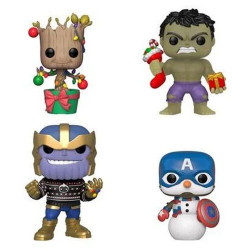Figurine - Pop! Marvel - Happy Holiday Hulk Groot Cap Snowman Thanos - 4 Pack - Funko