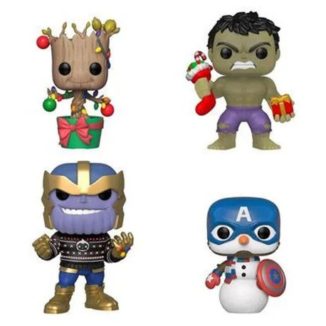 Figurine - Pop! Marvel - Happy Holiday Hulk Groot Cap Snowman Thanos - 4 Pack - Funko